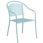 Sky Blue Malbon Indoor-Outdoor Steel Patio Arm Chair with Round Back - Image 2