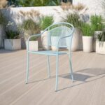 Sky Blue Malbon Indoor-Outdoor Steel Patio Arm Chair with Round Back