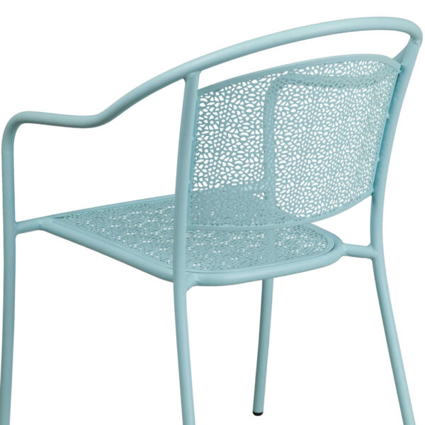 Sky Blue Malbon Indoor-Outdoor Steel Patio Arm Chair with Round Back - Image 3