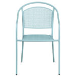 Sky Blue Malbon Indoor-Outdoor Steel Patio Arm Chair with Round Back - Image 4