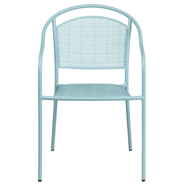 Sky Blue Malbon Indoor-Outdoor Steel Patio Arm Chair with Round Back - Image 4