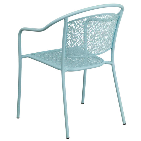 Sky Blue Malbon Indoor-Outdoor Steel Patio Arm Chair with Round Back - Image 5