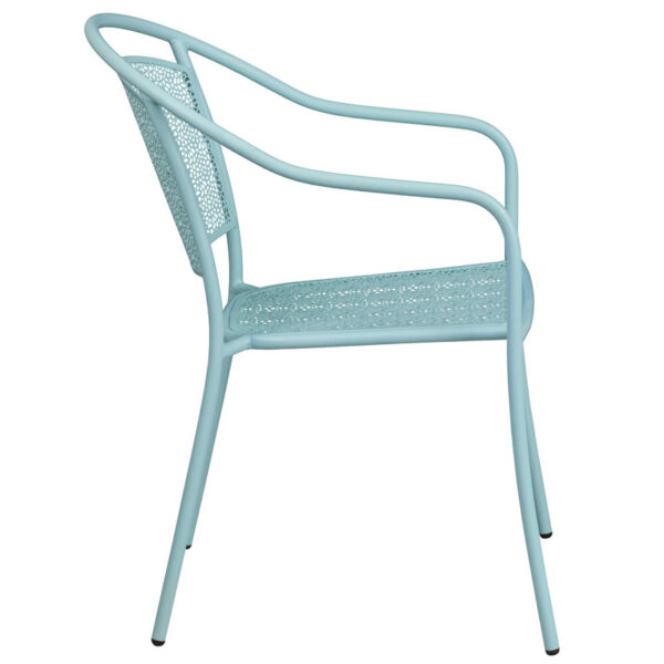 Sky Blue Malbon Indoor-Outdoor Steel Patio Arm Chair with Round Back - Image 6