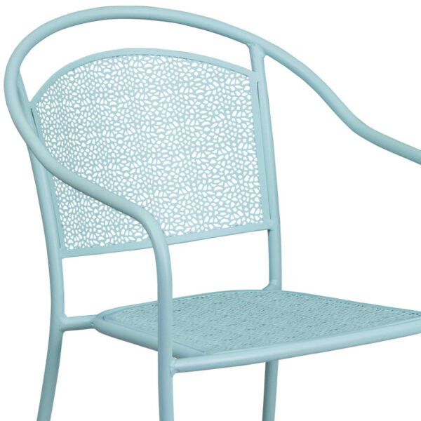 Sky Blue Malbon Indoor-Outdoor Steel Patio Arm Chair with Round Back - Image 7