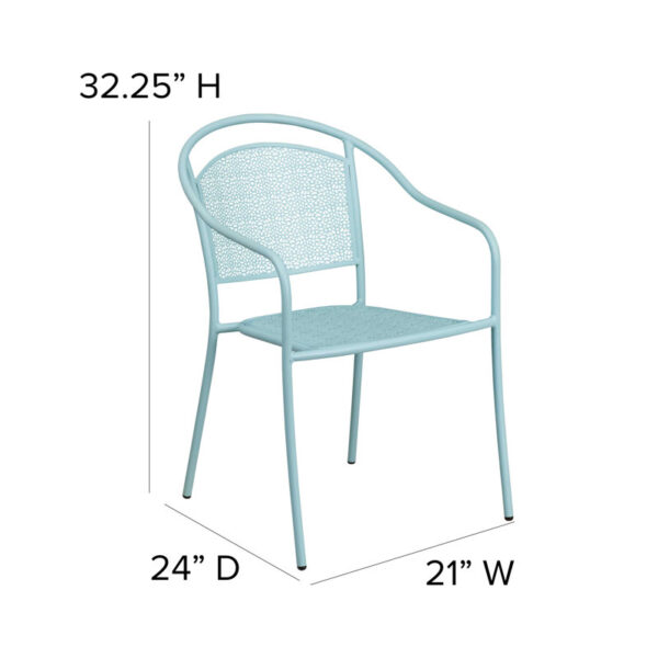 Sky Blue Malbon Indoor-Outdoor Steel Patio Arm Chair with Round Back - Image 8