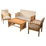 Solid Wood 4 - Person Seating Group with Cushions - Image 2