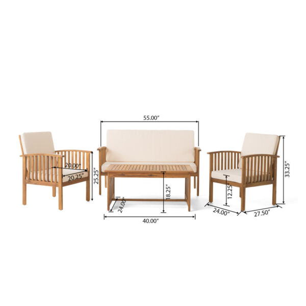 Solid Wood 4 - Person Seating Group with Cushions - Image 8