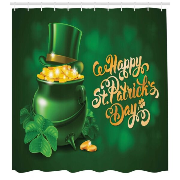 St. Patrick'S Day Large Pot of Gold Leprechaun Hat and Shamrocks Greetings 17Th March Single Shower Curtain - Image 2