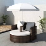 Tawanda Patio Bed with Parasol Poly Rattan Garden Outdoor Day Bed Multi Colors
