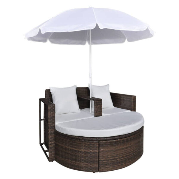 Tawanda Patio Bed with Parasol Poly Rattan Garden Outdoor Day Bed Multi Colors - Image 5