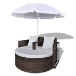 Tawanda Patio Bed with Parasol Poly Rattan Garden Outdoor Day Bed Multi Colors - Image 8