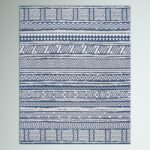 Von Tribal Southwestern Striped Power Loom Navy Indoor/Outdoor Patio Rug - Image 2