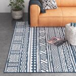 Von Tribal Southwestern Striped Power Loom Navy Indoor/Outdoor Patio Rug