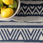Von Tribal Southwestern Striped Power Loom Navy Indoor/Outdoor Patio Rug - Image 3