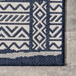 Von Tribal Southwestern Striped Power Loom Navy Indoor/Outdoor Patio Rug - Image 4
