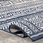 Von Tribal Southwestern Striped Power Loom Navy Indoor/Outdoor Patio Rug - Image 7