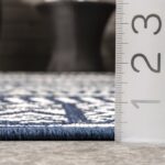 Von Tribal Southwestern Striped Power Loom Navy Indoor/Outdoor Patio Rug - Image 8