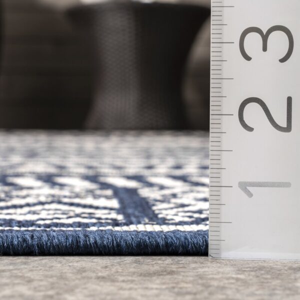 Von Tribal Southwestern Striped Power Loom Navy Indoor/Outdoor Patio Rug - Image 8