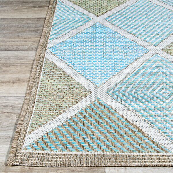 Whittier Flatweave Aqua Blue/ Sand Beige Indoor/Outdoor Rug - Image 2
