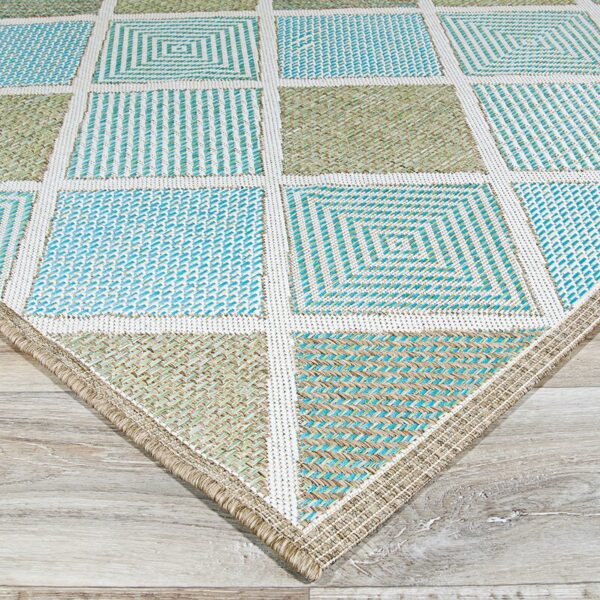 Whittier Flatweave Aqua Blue/ Sand Beige Indoor/Outdoor Rug - Image 3