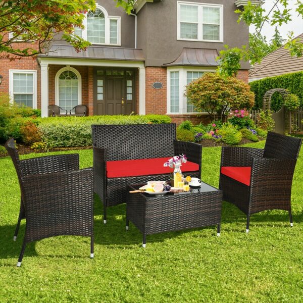 Worthland Polyethylene (PE) Wicker 4 - Person Seating Group with Cushions - Image 2