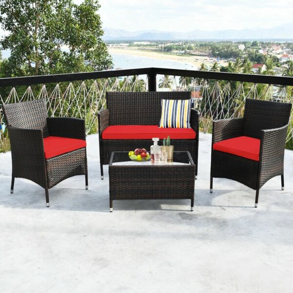 Worthland Polyethylene (PE) Wicker 4 - Person Seating Group with Cushions - Image 3