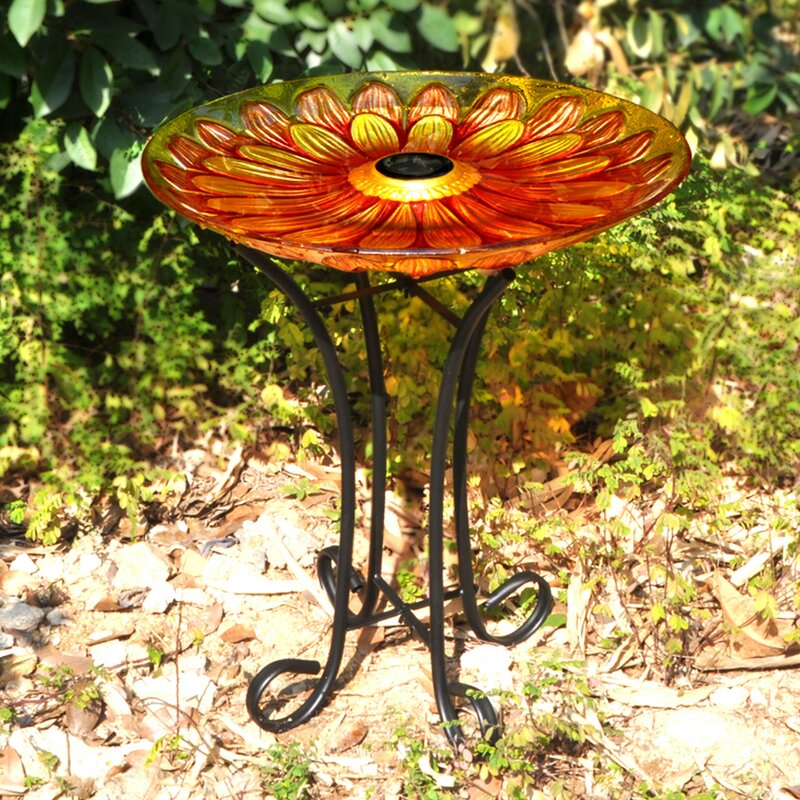 floral glass solar birdbath aeozy