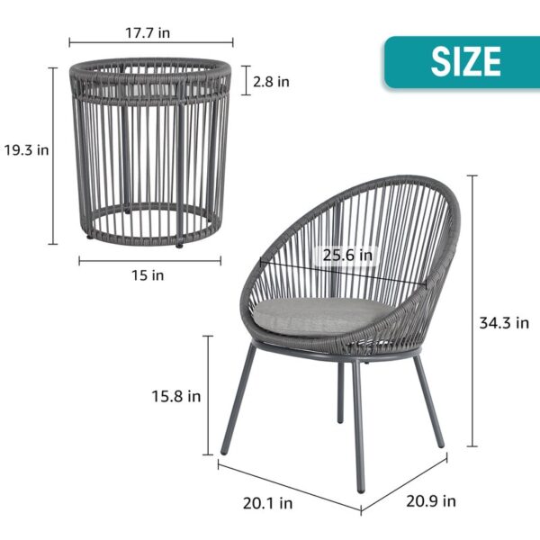 Shuai Round 2 - Person 17.7" Long Bistro Set with Cushions - Image 8