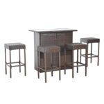 Skiba 5 Piece Outdoor Rattan Bar Height Dining Set - Image 2