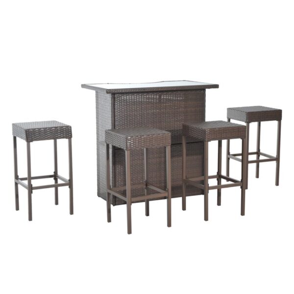 Skiba 5 Piece Outdoor Rattan Bar Height Dining Set - Image 2