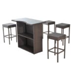 Skiba 5 Piece Outdoor Rattan Bar Height Dining Set - Image 4