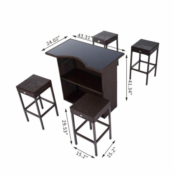 Skiba 5 Piece Outdoor Rattan Bar Height Dining Set - Image 7