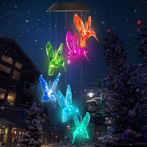 Solar Hummingbird Wind Chime Light Outdoor Waterproof LED Garden Christmas Decoration Gift (Set of 2) - Image 3