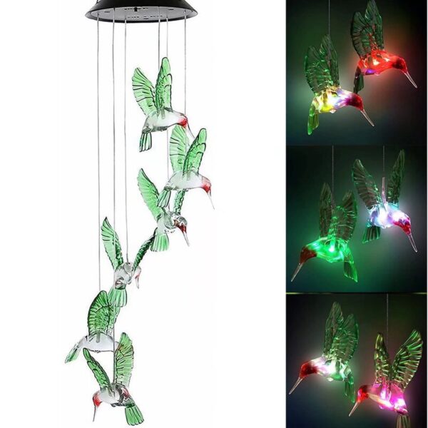 Solar Hummingbird Wind Chime Light Outdoor Waterproof LED Garden Christmas Decoration Gift (Set of 2) - Image 2
