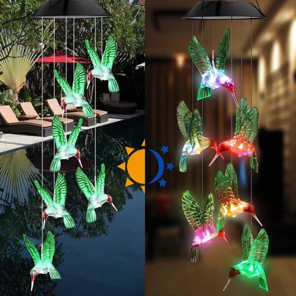 Solar Hummingbird Wind Chime Light Outdoor Waterproof LED Garden Christmas Decoration Gift (Set of 2) - Image 5