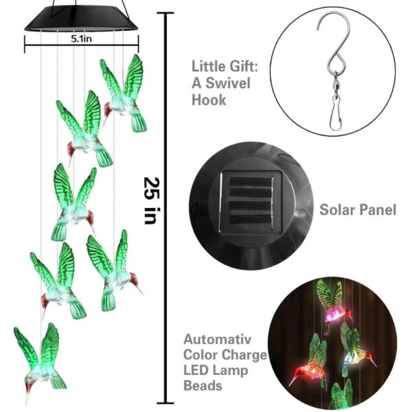 Solar Hummingbird Wind Chime Light Outdoor Waterproof LED Garden Christmas Decoration Gift (Set of 2) - Image 8