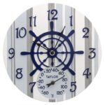 Springfield RA46492 14 & amp quot Poly Resin Clock with Thermometer (Captain&amp#039s Wheel), Multicolor