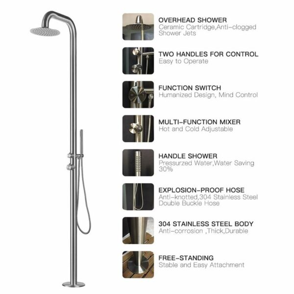 Stainless Steel Free Standing Outdoor Shower - Image 7