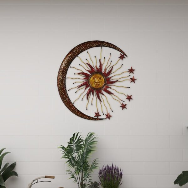 Stenkil Gold Metal Indoor Outdoor Sun and Moon Wall Decor with Stars 36" x 1" x 36" - Image 2
