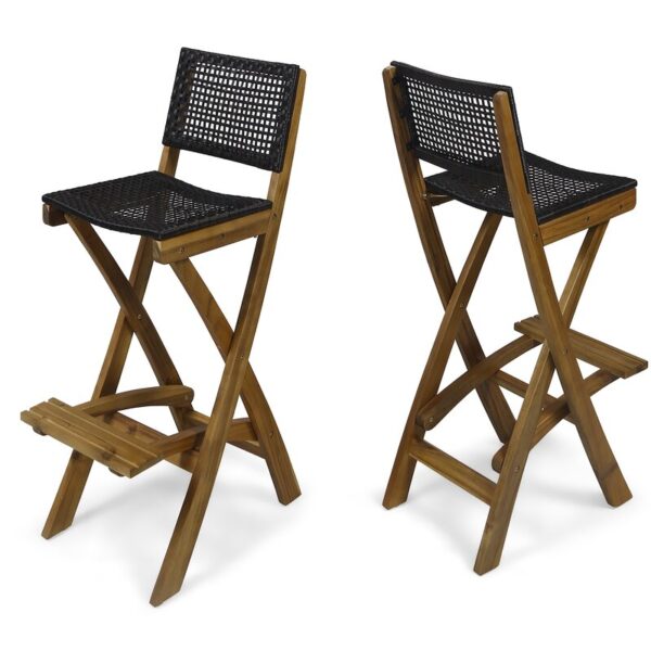 Tammy Folding Acacia Wood 31.5" Patio Bar Stool (Set of 2) - Image 2