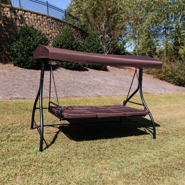 Taylor 3-Seat Outdoor Steel Converting Patio Swing Canopy Hammock with Cushions - Image 9