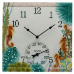 Taylor Precision Products 14"x14" Poly Resin Seahorse Clock with Thermometer, Multicolored
