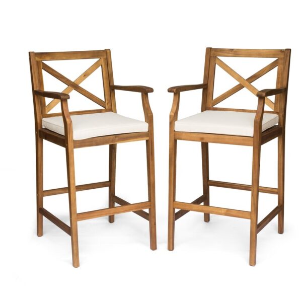 Tilly 28.5" Teak Patio Bar Stool with Cushion (Set of 2) - Image 4