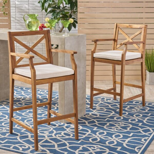 Tilly 28.5" Teak Patio Bar Stool with Cushion (Set of 2) - Image 9