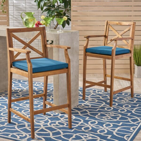 Tilly 28.5" Teak Patio Bar Stool with Cushion (Set of 2) - Image 10