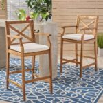 Tilly 28.5" Teak Patio Bar Stool with Cushion (Set of 2)