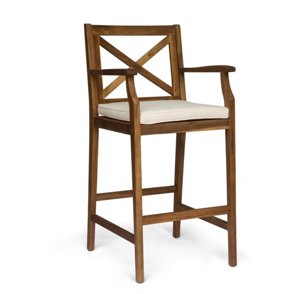 Tilly 28.5" Teak Patio Bar Stool with Cushion (Set of 2) - Image 2