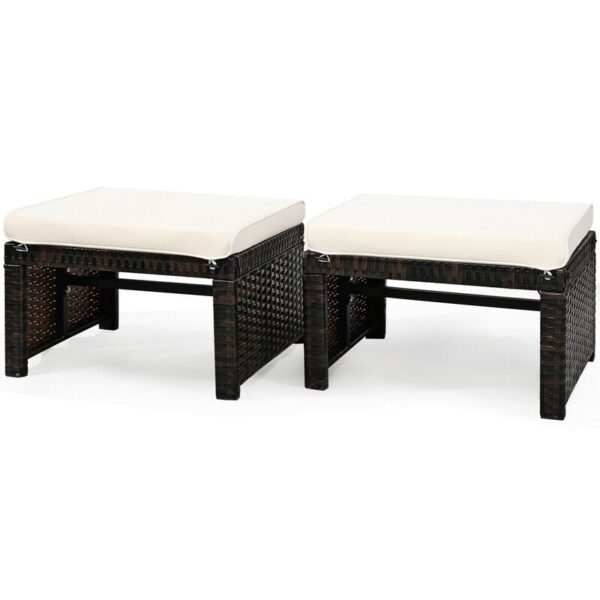 Trulli Rattan Outdoor Ottoman with Cushion (Set of 2) - Image 5