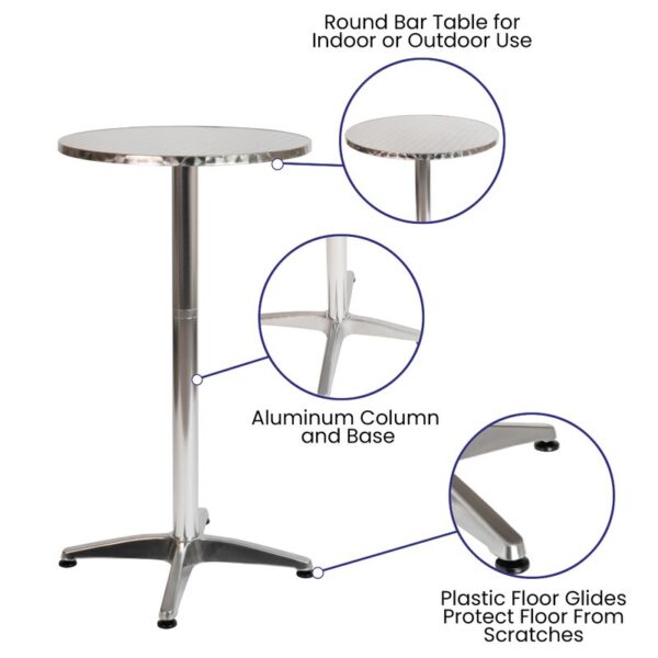Trumann Indoor/Outdoor Aluminum Round Bar Height Table with Cross Base - Image 8