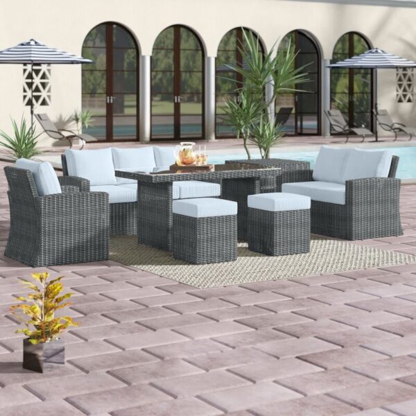 Vernis Polyethylene (PE) Wicker 8 - Person Seating Group with Cushions - Image 9